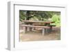 USA, Oregon, Redmond, Terrebonne. Smith Rock State Park. Picnic table and bench.-Emily Wilson-Framed Photographic Print