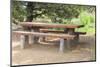 USA, Oregon, Redmond, Terrebonne. Smith Rock State Park. Picnic table and bench.-Emily Wilson-Mounted Photographic Print
