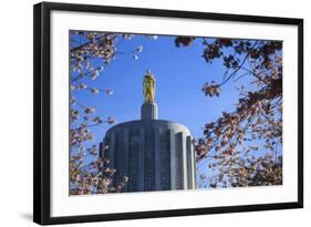 USA, Oregon, Salem, the Oregon State Capitol and Cherry Blossoms.-Rick A. Brown-Framed Photographic Print