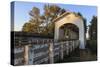 USA, Oregon, Scio, a cyclist crossing the Gilkey Bridge.-Rick A. Brown-Stretched Canvas