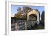 USA, Oregon, Scio, a cyclist crossing the Gilkey Bridge.-Rick A. Brown-Framed Photographic Print