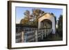 USA, Oregon, Scio, a cyclist crossing the Gilkey Bridge.-Rick A. Brown-Framed Photographic Print