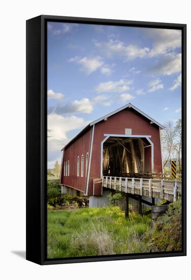 USA, Oregon, Scio, Shimanek Bridge. Digital Composite.-Rick A. Brown-Framed Stretched Canvas