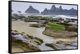 USA, Oregon, Seal Rock State Park. Rocky Beach at Low Tide-Jean Carter-Framed Stretched Canvas