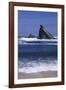 USA, Oregon, Shore Acres State Park. Incoming surf and tilted, sandstone sea stack.-John Barger-Framed Photographic Print