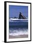 USA, Oregon, Shore Acres State Park. Incoming surf and tilted, sandstone sea stack.-John Barger-Framed Photographic Print