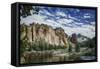 USA, Oregon, Smith Rock State Park. Crooked River, volcanic tuff and clouds.-Mark Williford-Framed Stretched Canvas