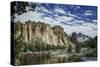 USA, Oregon, Smith Rock State Park. Crooked River, volcanic tuff and clouds.-Mark Williford-Stretched Canvas