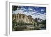 USA, Oregon, Smith Rock State Park. Crooked River, volcanic tuff and clouds.-Mark Williford-Framed Photographic Print