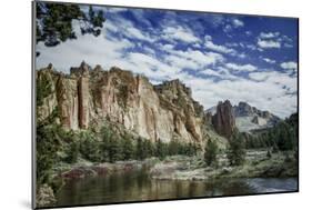 USA, Oregon, Smith Rock State Park. Crooked River, volcanic tuff and clouds.-Mark Williford-Mounted Photographic Print