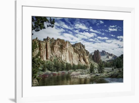 USA, Oregon, Smith Rock State Park. Crooked River, volcanic tuff and clouds.-Mark Williford-Framed Photographic Print