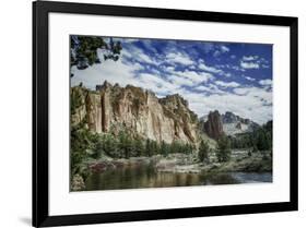 USA, Oregon, Smith Rock State Park. Crooked River, volcanic tuff and clouds.-Mark Williford-Framed Photographic Print
