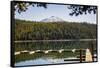 USA, Oregon. Sparks Lake Recreation Area, Elk Lake, docks with Mt. Bachelor.-Alison Jones-Framed Stretched Canvas