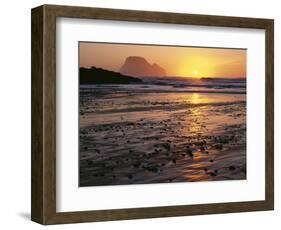 USA, Oregon. Sunset, tide-washed sand and Three Arch Rocks, near Oceanside.-John Barger-Framed Photographic Print