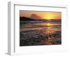 USA, Oregon. Sunset, tide-washed sand and Three Arch Rocks, near Oceanside.-John Barger-Framed Photographic Print