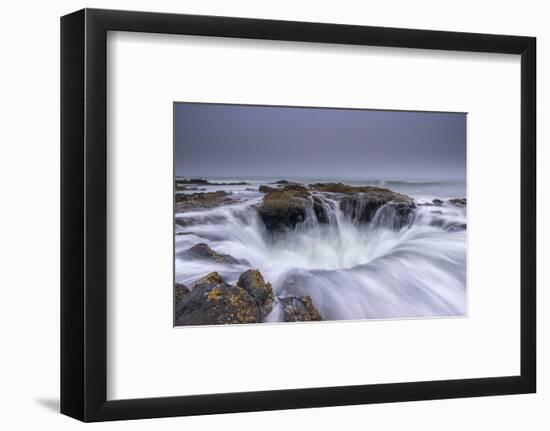 USA, Oregon. Thor's Well and ocean at sunset.-Jaynes Gallery-Framed Photographic Print