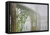 USA, Oregon. Yaquina Bay Bridge in Fog-Jean Carter-Framed Stretched Canvas