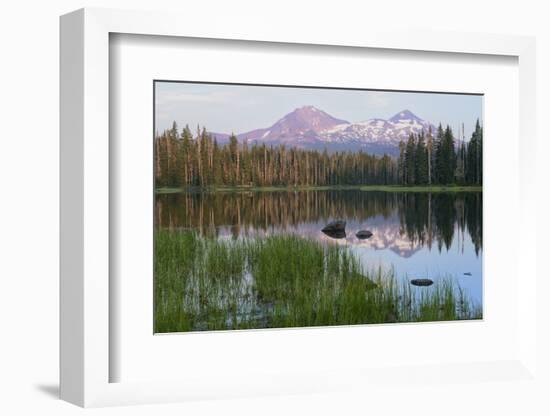 Usa, Pacific Northwest, Oregon Cascades, Scott Lake with Three Sisters Mountains-Christian Heeb-Framed Photographic Print