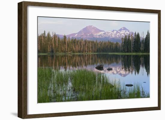 Usa, Pacific Northwest, Oregon Cascades, Scott Lake with Three Sisters Mountains-Christian Heeb-Framed Photographic Print