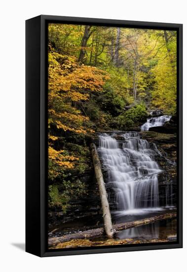 USA, Pennsylvania, Benton. Waterfall in Ricketts Glen State Park-Jay O'brien-Framed Stretched Canvas