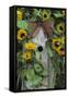 USA, Pennsylvania. Birdhouse and Garden Sunflowers-Jaynes Gallery-Framed Stretched Canvas