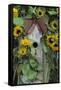 USA, Pennsylvania. Birdhouse and Garden Sunflowers-Jaynes Gallery-Framed Stretched Canvas