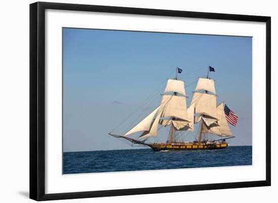 USA, Pennsylvania, Erie. View of sailing ship at sea.-Ellen Anon-Framed Photographic Print