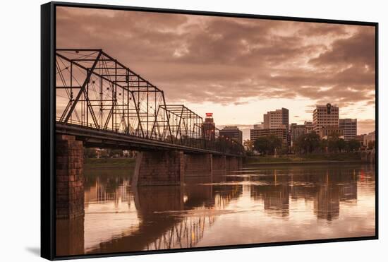 USA, Pennsylvania, Harrisburg, City Skyline from the Susquehanna River-Walter Bibikow-Framed Stretched Canvas