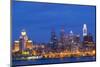 USA, Pennsylvania, Philadelphia, City Skyline from Camden New Jersey, Dawn-Walter Bibikow-Mounted Photographic Print