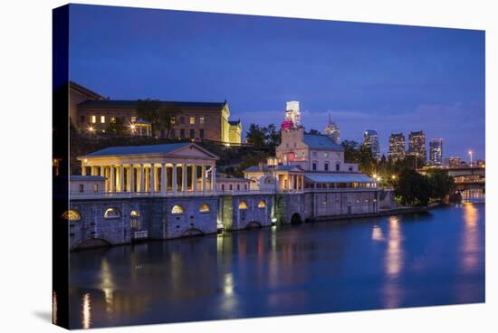 USA, Pennsylvania, Philadelphia, Fairmont Waterworks and City Skyline-Walter Bibikow-Stretched Canvas