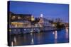 USA, Pennsylvania, Philadelphia, Fairmont Waterworks and City Skyline-Walter Bibikow-Stretched Canvas