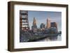 USA, Rhode Island, Providence, city skyline from the Providence River at dawn-Walter Bibikow-Framed Photographic Print