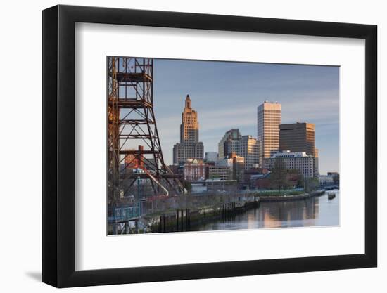 USA, Rhode Island, Providence, city skyline from the Providence River at dawn-Walter Bibikow-Framed Photographic Print