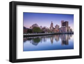 USA, Rhode Island, Providence, city skyline from the Providence River at dawn-Walter Bibikow-Framed Photographic Print