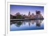 USA, Rhode Island, Providence, city skyline from the Providence River at dawn-Walter Bibikow-Framed Premium Photographic Print