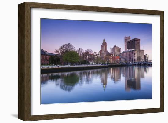 USA, Rhode Island, Providence, city skyline from the Providence River at dawn-Walter Bibikow-Framed Photographic Print