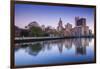 USA, Rhode Island, Providence, city skyline from the Providence River at dawn-Walter Bibikow-Framed Photographic Print