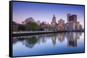 USA, Rhode Island, Providence, city skyline from the Providence River at dawn-Walter Bibikow-Framed Stretched Canvas