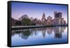 USA, Rhode Island, Providence, city skyline from the Providence River at dawn-Walter Bibikow-Framed Stretched Canvas