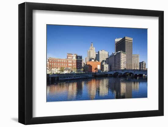 USA, Rhode Island, Providence, city skyline from the Providence River at dawn-Walter Bibikow-Framed Photographic Print