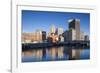 USA, Rhode Island, Providence, city skyline from the Providence River at dawn-Walter Bibikow-Framed Photographic Print