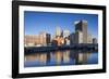 USA, Rhode Island, Providence, city skyline from the Providence River at dawn-Walter Bibikow-Framed Photographic Print