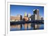 USA, Rhode Island, Providence, city skyline from the Providence River at dawn-Walter Bibikow-Framed Premium Photographic Print