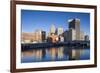 USA, Rhode Island, Providence, city skyline from the Providence River at dawn-Walter Bibikow-Framed Premium Photographic Print