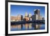 USA, Rhode Island, Providence, city skyline from the Providence River at dawn-Walter Bibikow-Framed Premium Photographic Print