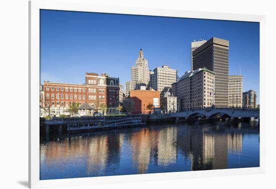 USA, Rhode Island, Providence, city skyline from the Providence River at dawn-Walter Bibikow-Framed Photographic Print