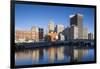 USA, Rhode Island, Providence, city skyline from the Providence River at dawn-Walter Bibikow-Framed Photographic Print