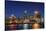 USA, Rhode Island, Providence, city skyline from the Providence River at dusk-Walter Bibikow-Stretched Canvas