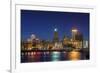 USA, Rhode Island, Providence, city skyline from the Providence River at dusk-Walter Bibikow-Framed Premium Photographic Print
