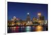 USA, Rhode Island, Providence, city skyline from the Providence River at dusk-Walter Bibikow-Framed Photographic Print